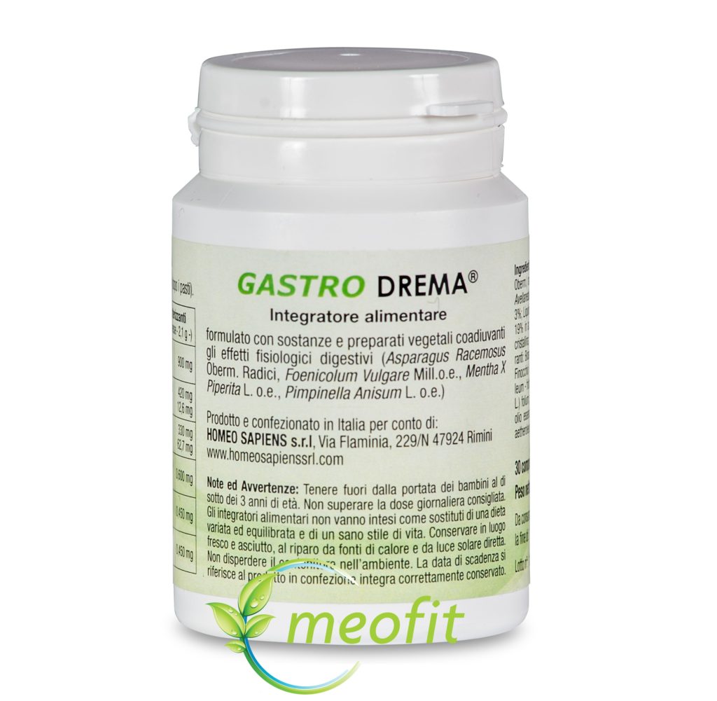 Gastro Drema ® è un integratore alimentare, a base di piante medicinali, studiato per sostenere la fisiologica funzionalità dello stomaco.
È costituito dagli estratti di asparago , di lapacho , di liquirizia, dagli oli essenziali di finocchio, menta e anice.